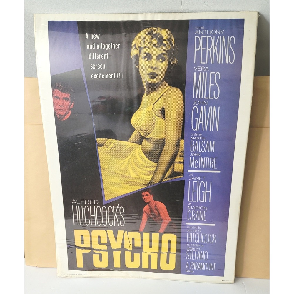 Vtg 1986 Alfred Hitchcock Psycho Movie Poster Original Packaging 20'x28"